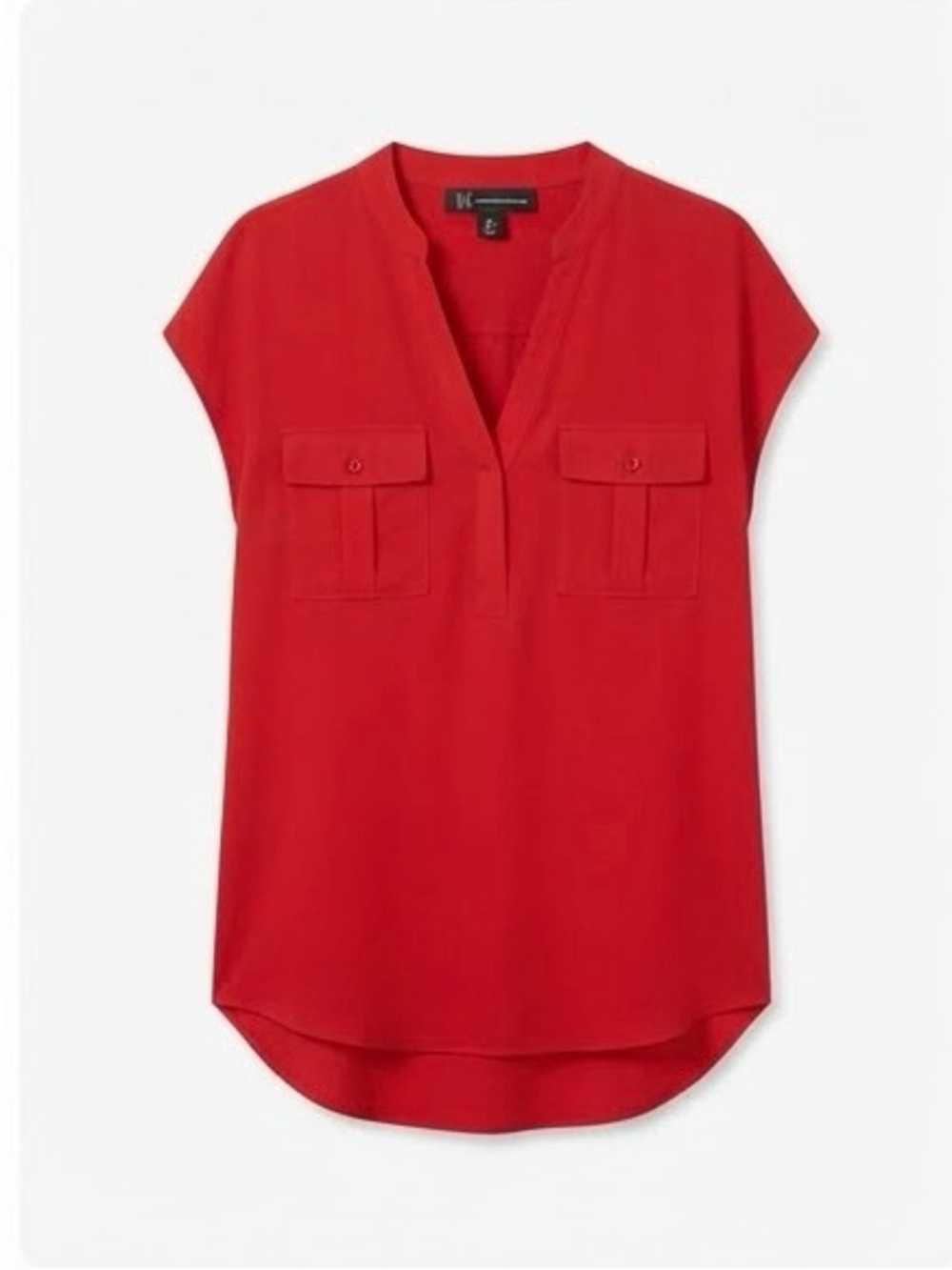 INC International Concepts Red V-Neck Pocket Blouse Top (Size M)
